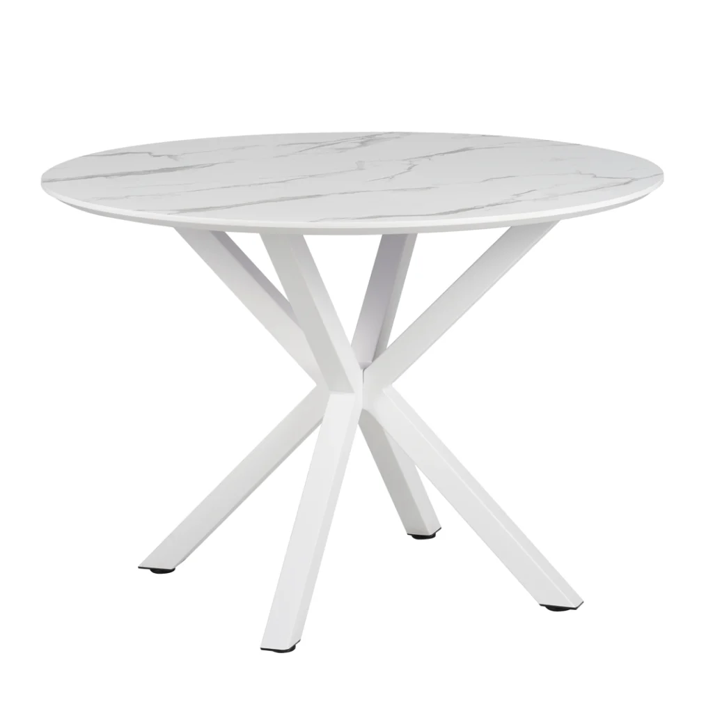 White Marble Dining Table with Scratch-Resistant Laminate