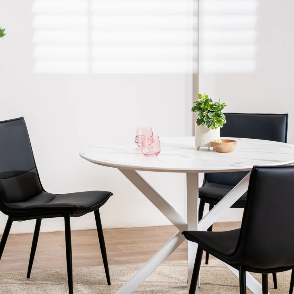 Black dining chairs set of 2 with boucle fabric and steel frame modern design