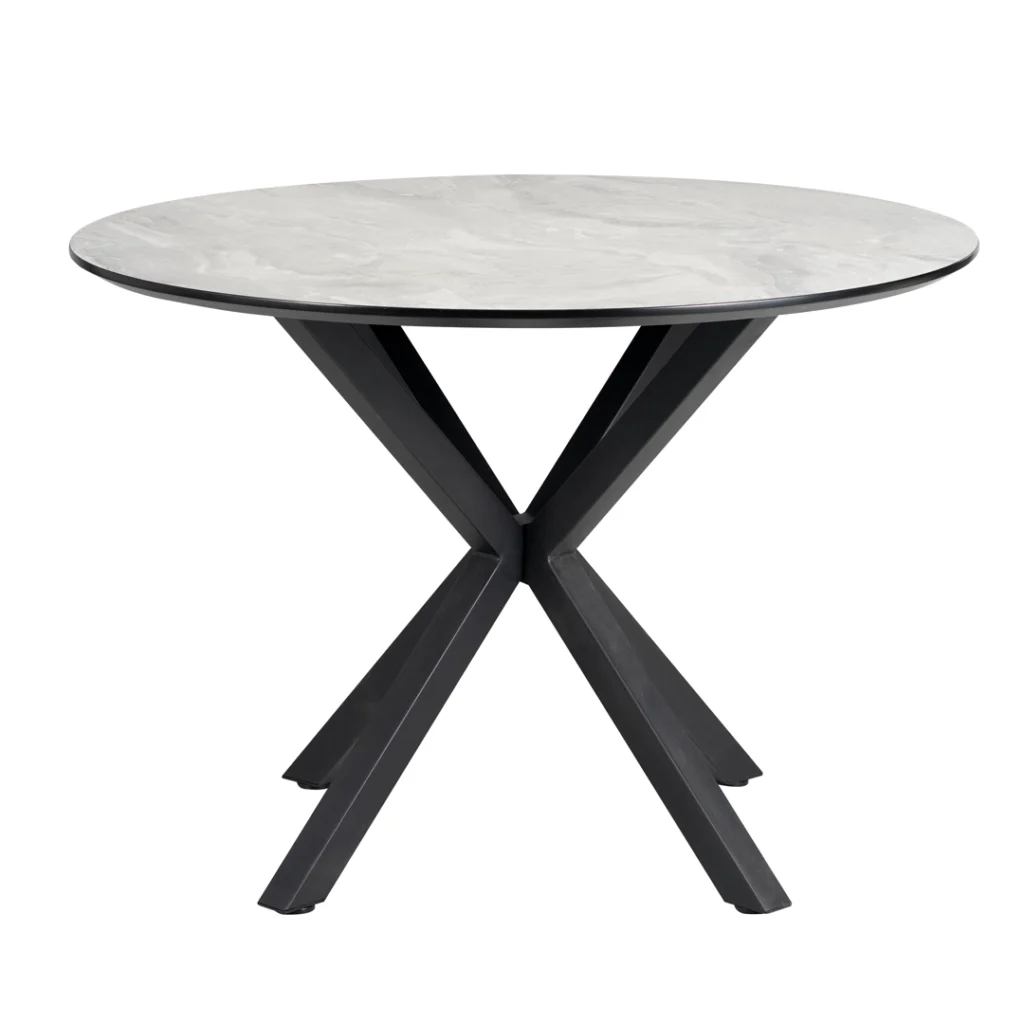 Villa 2.0m Grey Cloud Round Marble Dining Table Black Metal