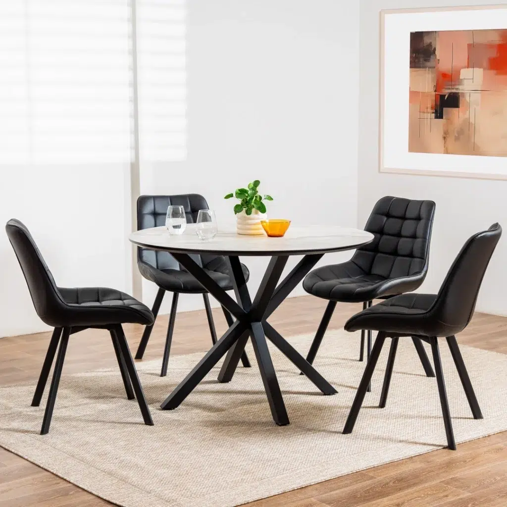 Black forest dining chairs set of 2 with eco faux leather and metal frame for modern dining room