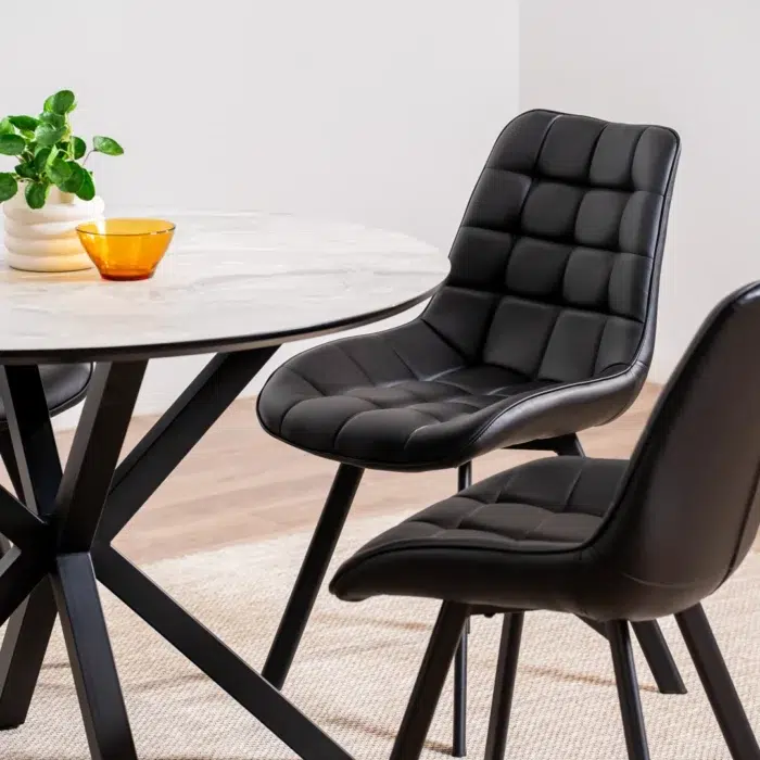 Black forest dining chairs set of 2 with eco faux leather and metal frame for modern dining room