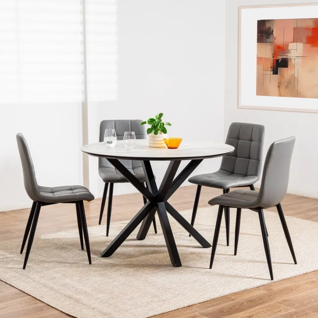 Charcoal Jack dining chairs set of 2 with bucket seats and black metal frame