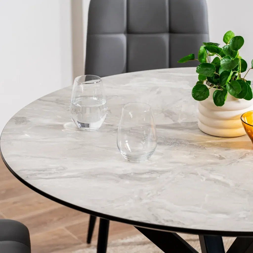 Villa 2.0m Grey Cloud Dining Table Modern Round Marble