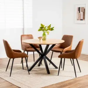 Villa Natural Ash Dining Table with Black Metal Frame
