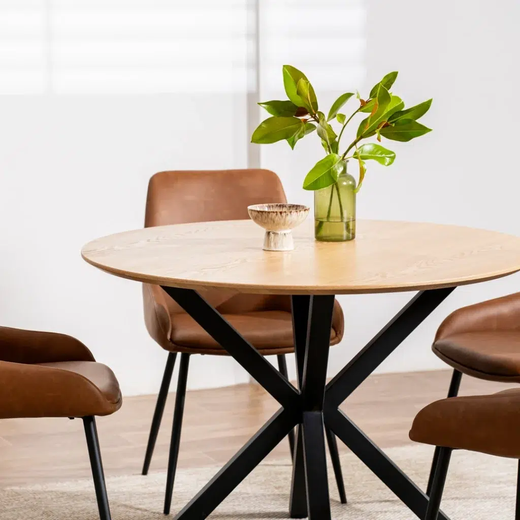 Villa Natural Ash Dining Table with Black Metal Frame