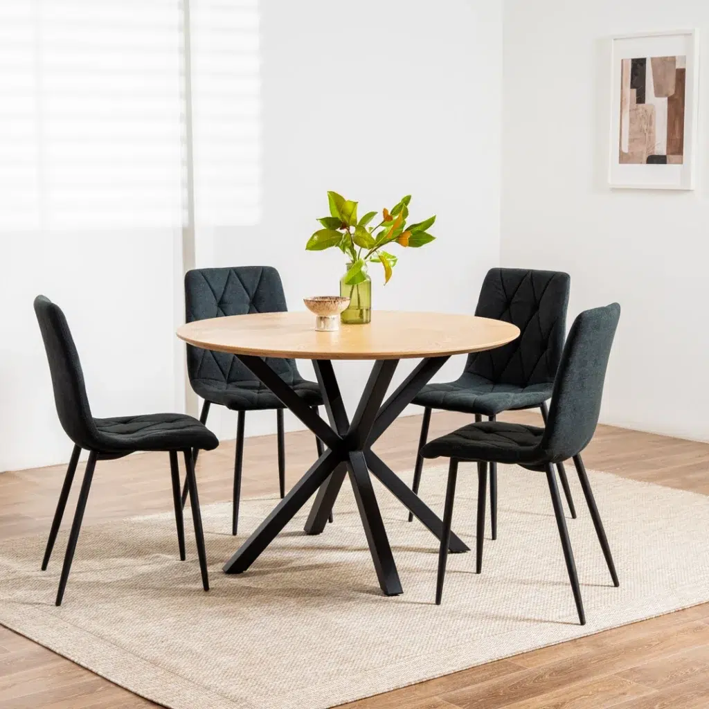 Villa Natural Ash Dining Table with Durable Metal Frame