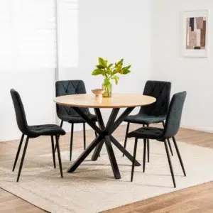 Villa Natural Ash Dining Table with Durable Metal Frame
