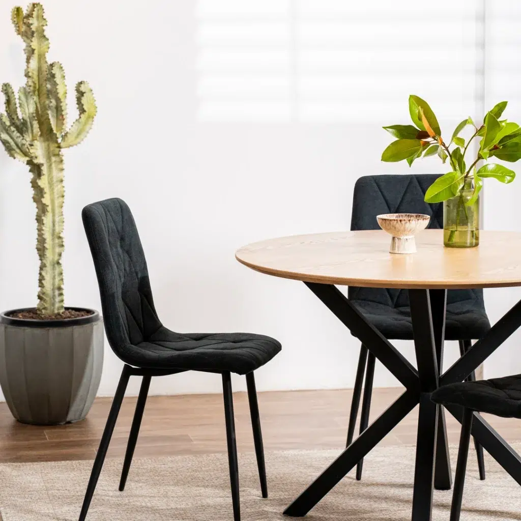 Villa Natural Ash Dining Table with Durable Black Frame