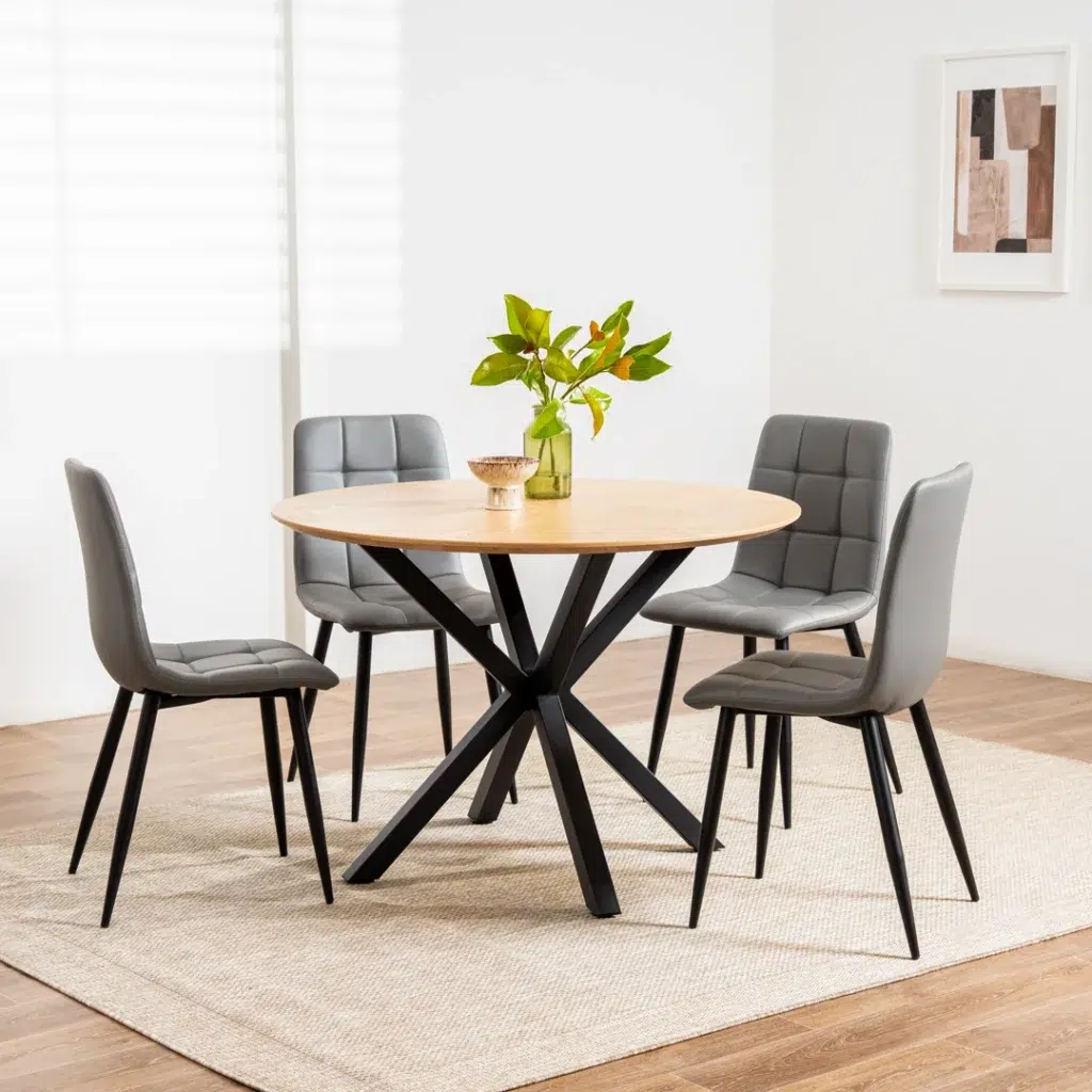 Villa Natural Ash Dining Table - Sleek Oak Veneer Metal Frame