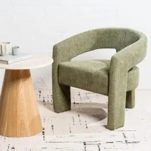 Calgary occasional chair in olive boucle fabric with ergonomic design and vibrant texture
