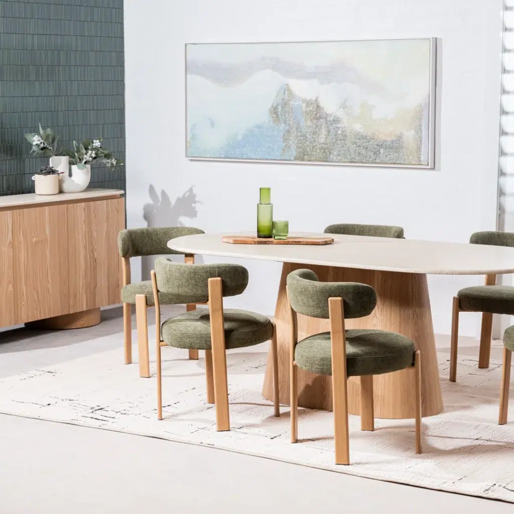 Carmo dining chair olive set of 2 premium boucle fabric ash finished legs