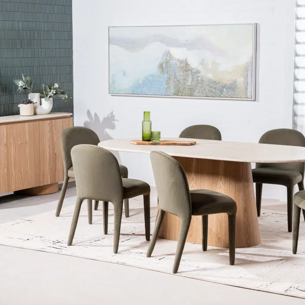 Onasis Leaf dining chairs set of 2 with neutral leafmohair upholstery for modern interiors