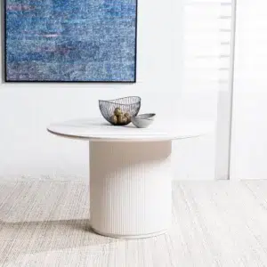 Windsor Dining Table – Snow White Ceramic with Ribbed Column