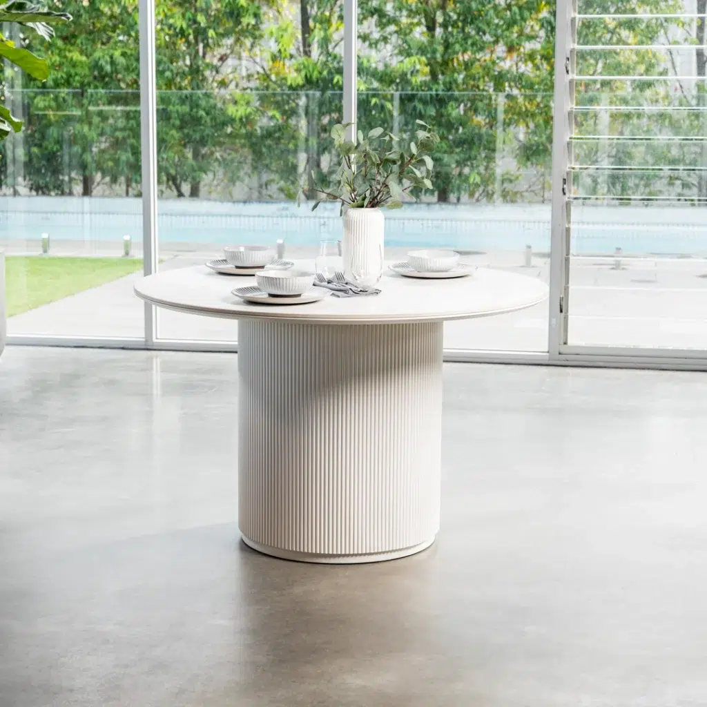 Windsor Dining Table Snow White Ceramic Marble Effect
