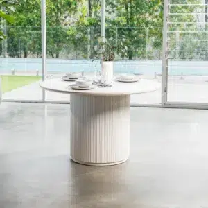 Windsor Dining Table Snow White Ceramic Marble Effect