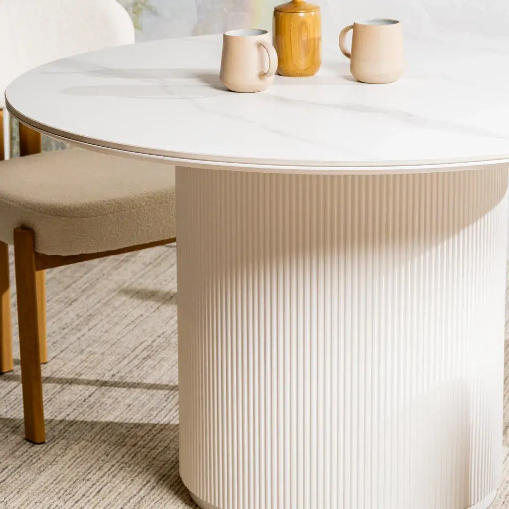 Windsor Snow White Ceramic Dining Table Ribbed Design