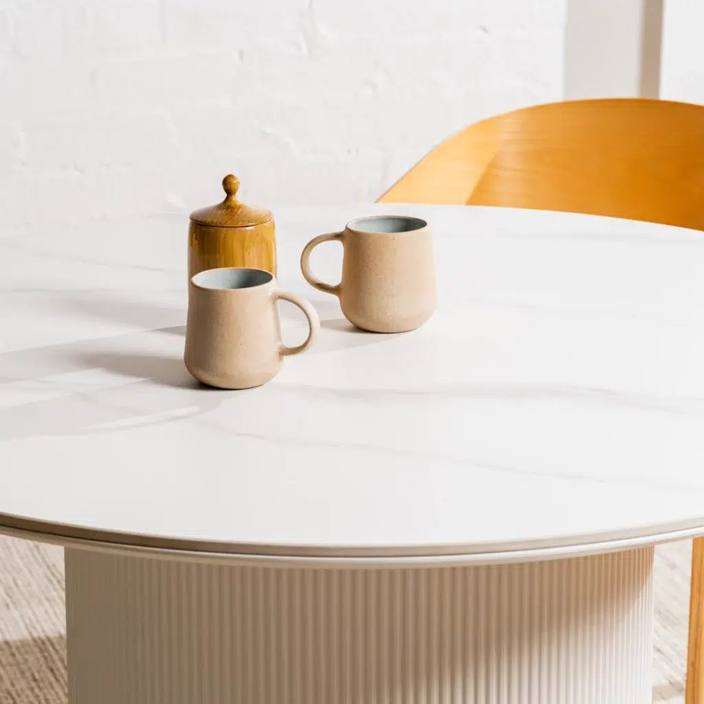 Windsor Dining Table Snow White Ceramic Marble Effect Modern