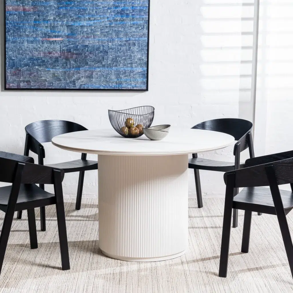 Windsor Dining Table Snow White Ceramic Marble Effect