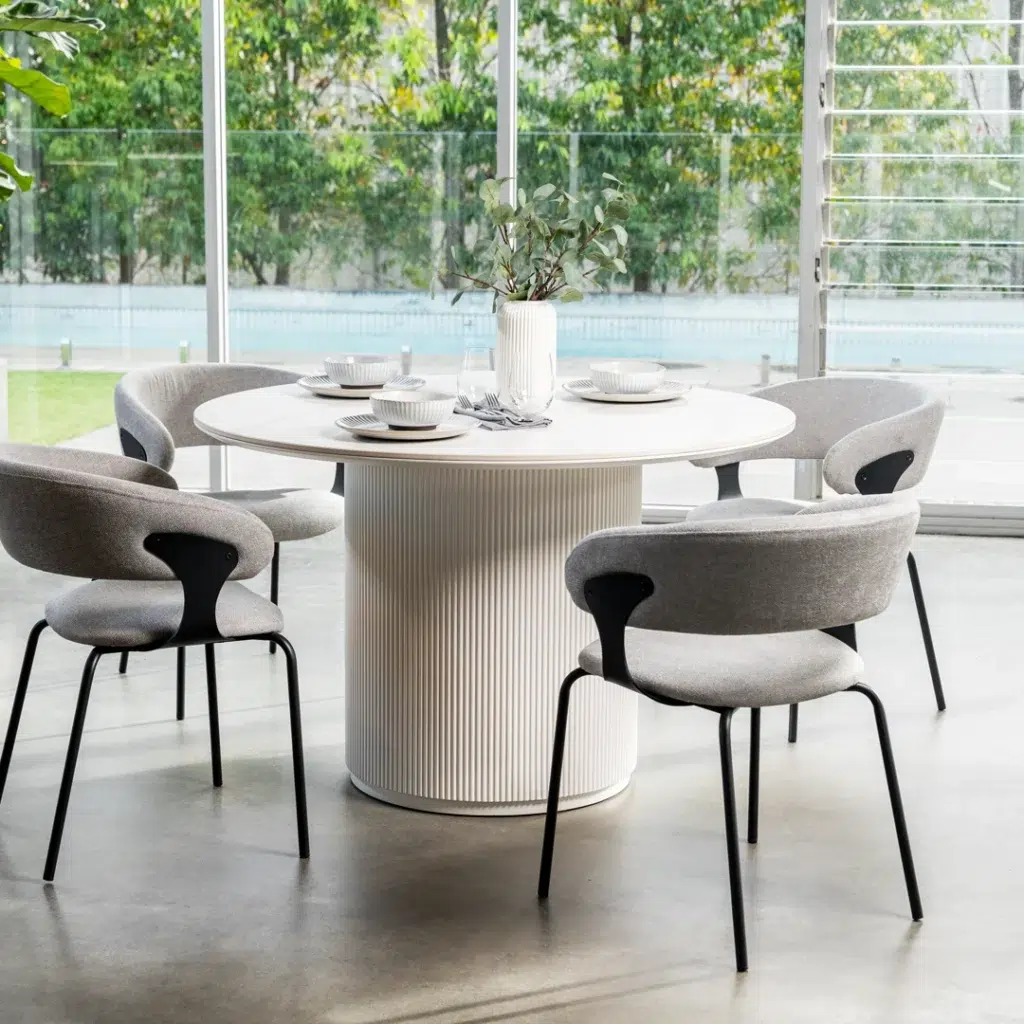 Windsor Dining Table Snow White Ceramic Ribbed Column