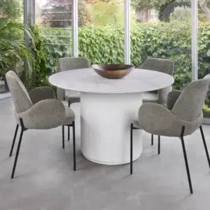 Windsor Dining Table Snow White Ceramic Ribbed Design