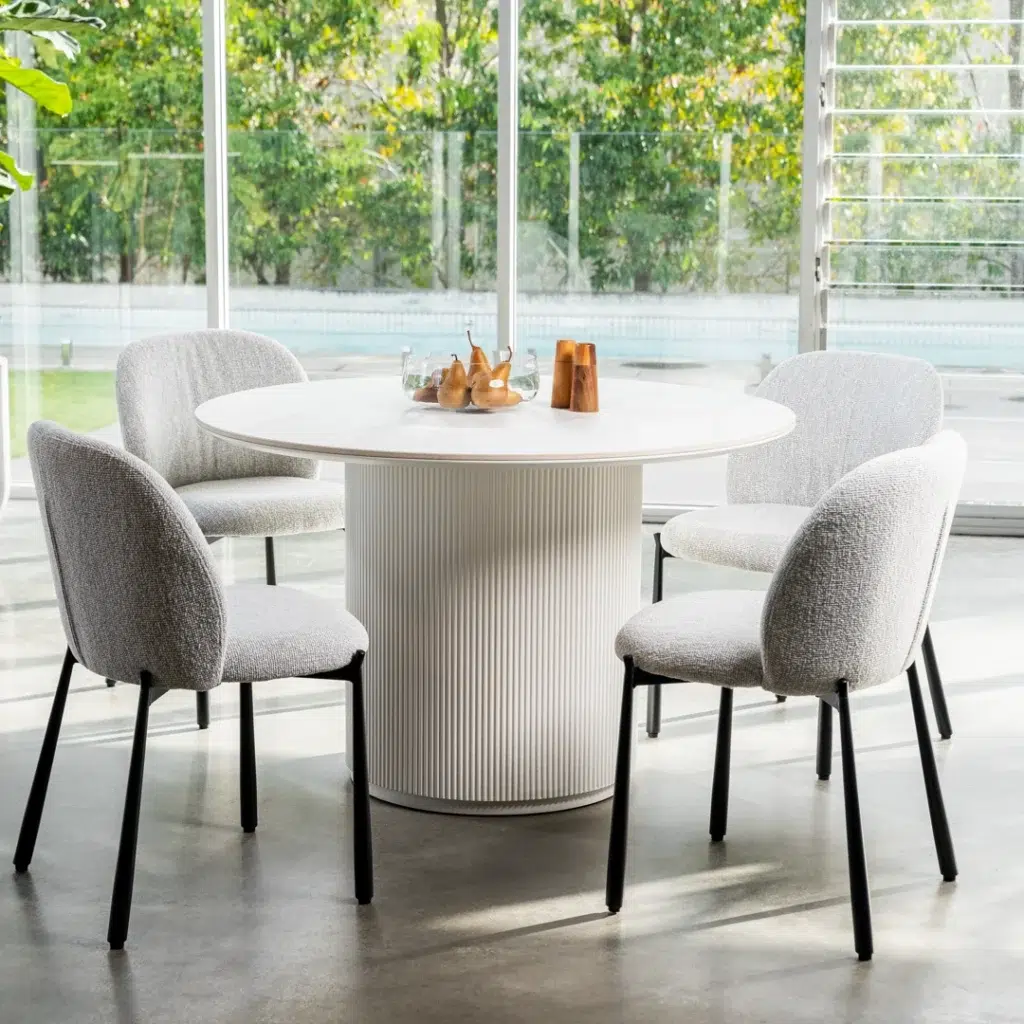 Windsor Dining Table Snow White Ceramic Ribbed Column