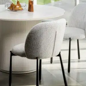 Miya Dining Chair Oyster White Set of 2 with boucle fabric and black metal frame