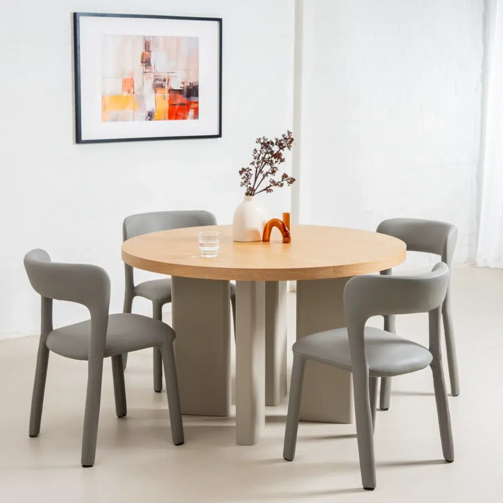 Grey eco-leather dining chairs set of 2 with minimalist design and ergonomic support