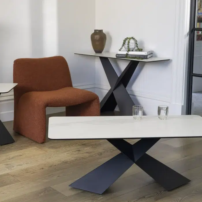 Zulu Vermont Ceramic Coffee Table, Black Steel Frame, Marble Design