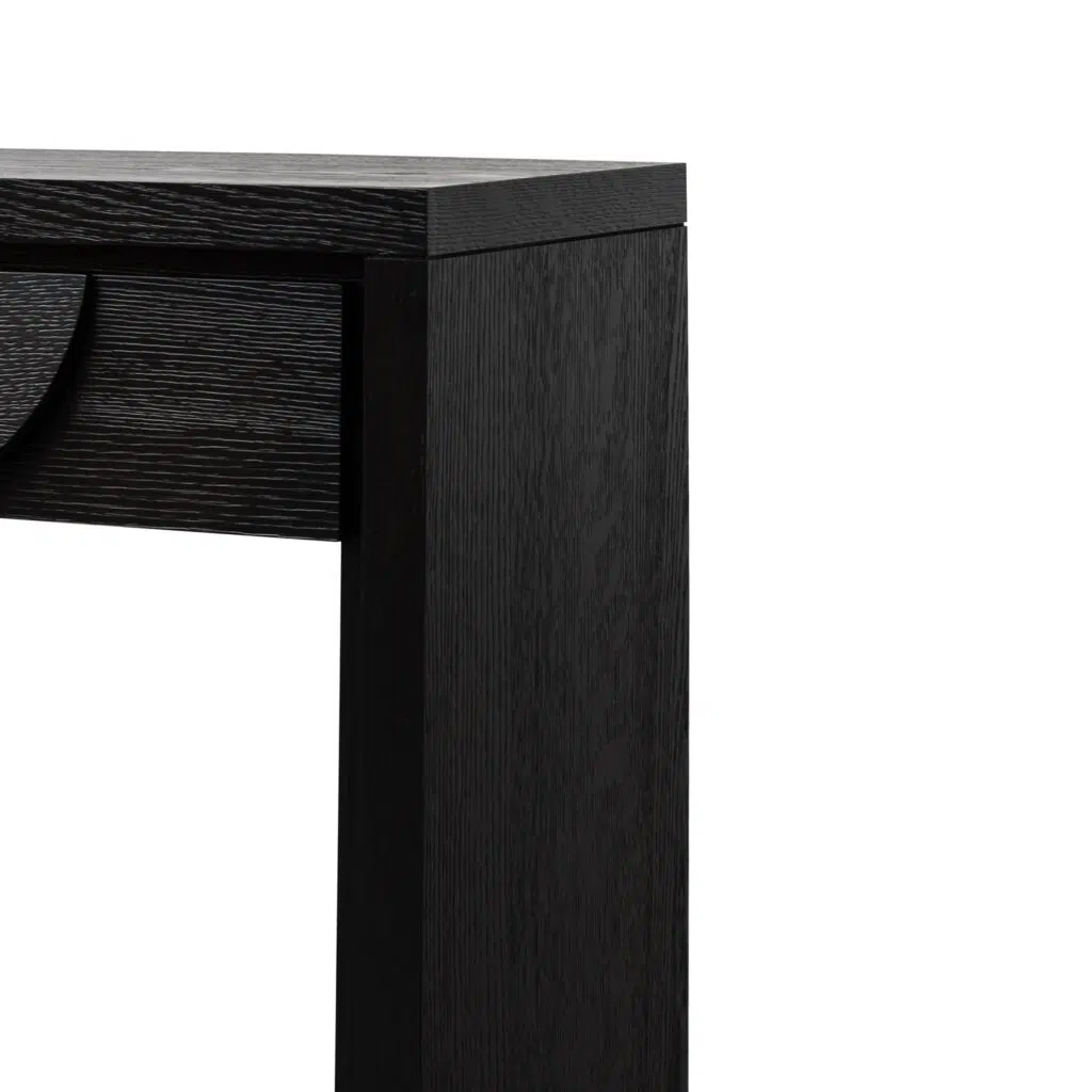 Cedric 1.4m console table with textured espresso black finish and curved handles for modern interiors