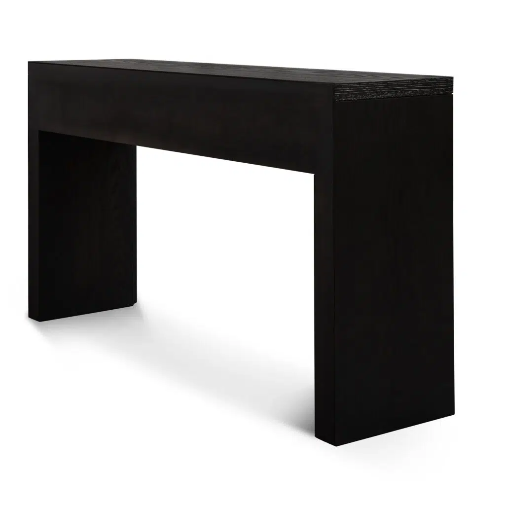 Cedric 1.4m console table with textured espresso black finish and curved handles for modern interiors