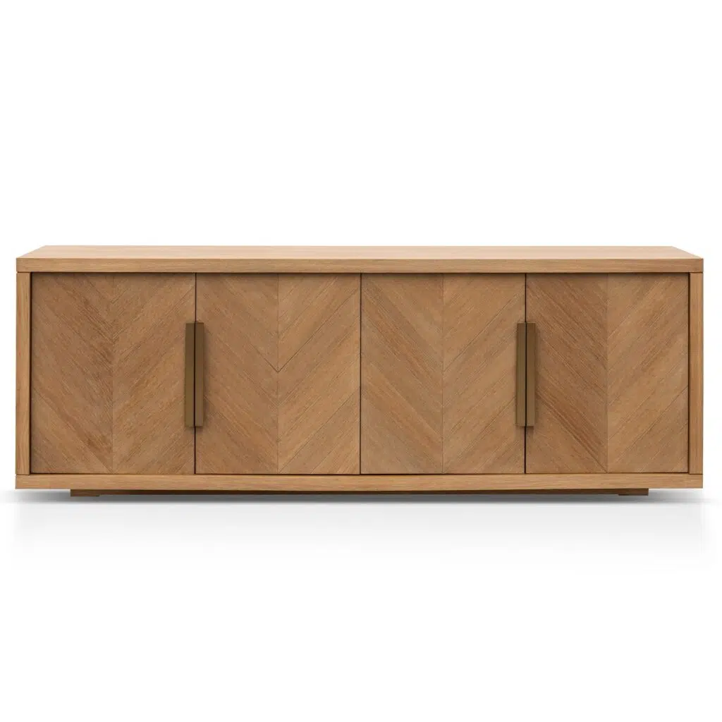 Calista 2m buffet unit in dusty oak with brushed gold handles and MDF construction