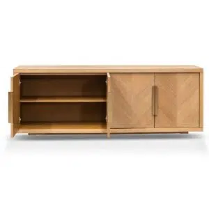 Calista 2m buffet unit in dusty oak with gold handles for modern storage solution