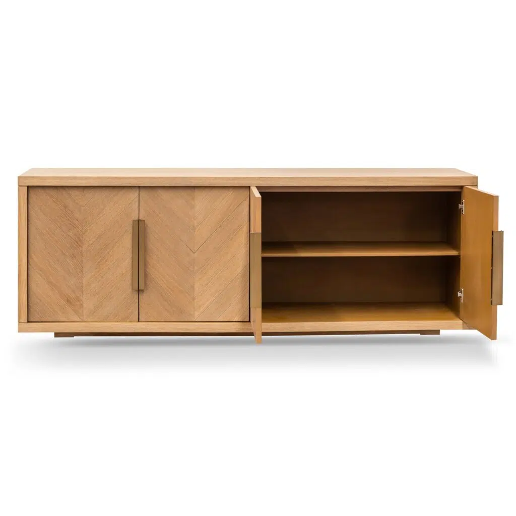 Calista 2m buffet unit in dusty oak with brushed gold handles for modern storage solution
