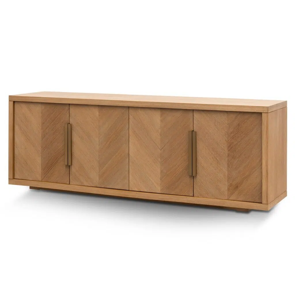Calista 2m buffet unit in dusty oak with brushed gold handles for modern storage solution