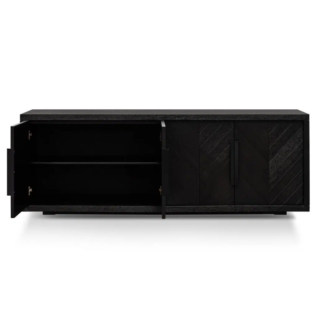 Elegant 2-meter buffet unit with textured espresso black finish and matte black handles