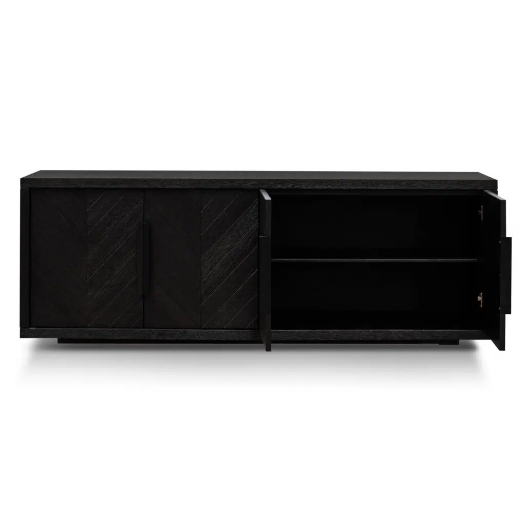 Arlo 2m buffet unit with textured espresso black finish and matte black hardware