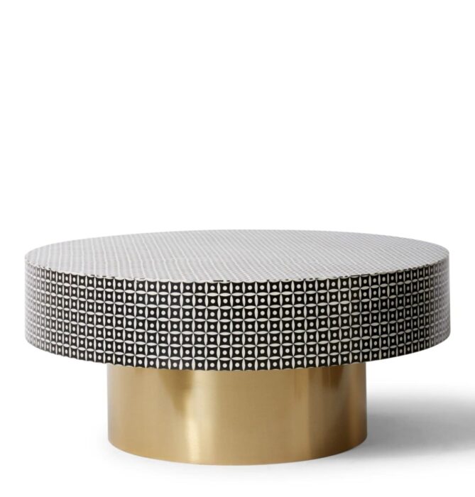 Nicolette Coffee Table 91x91x39cm Black White Gold Stylish Organizer