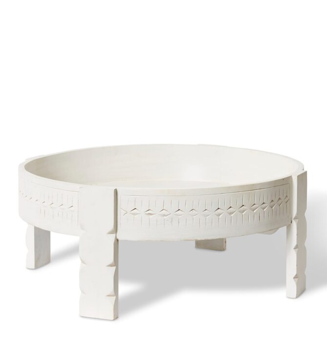 Yesha Coffee Table Wooden Modern White 76x76x30cm Small Space