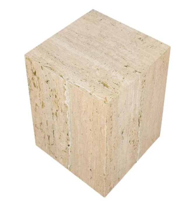 Travis Travertine Side Table 38x38x45cm Natural Wood Storage