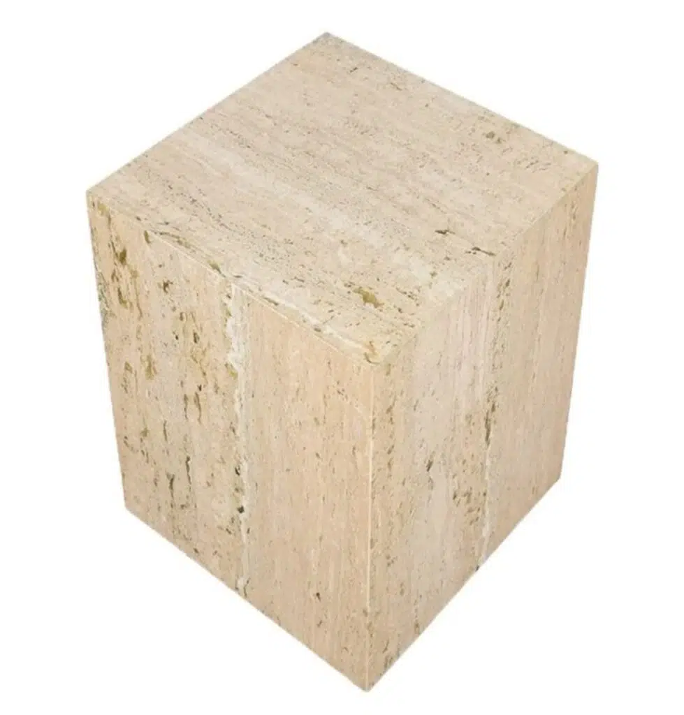 Travis Travertine Side Table 38x38x45cm Natural Wood Storage