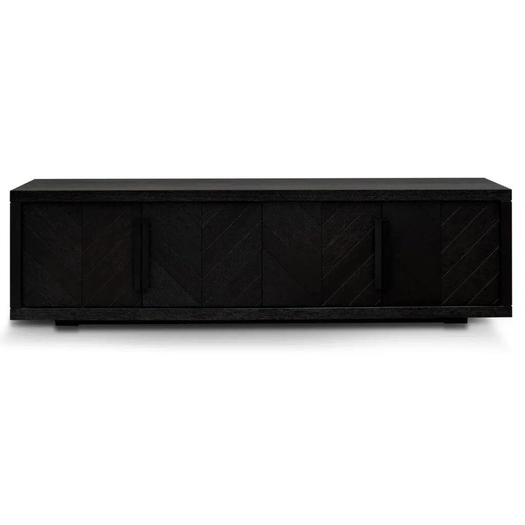Modern 1.8m entertainment TV unit with textured espresso black finish and generous storage