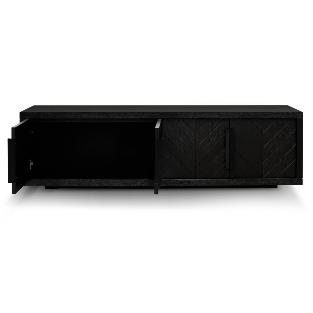 Modern 1.8m TV entertainment unit with textured espresso black finish and generous storage