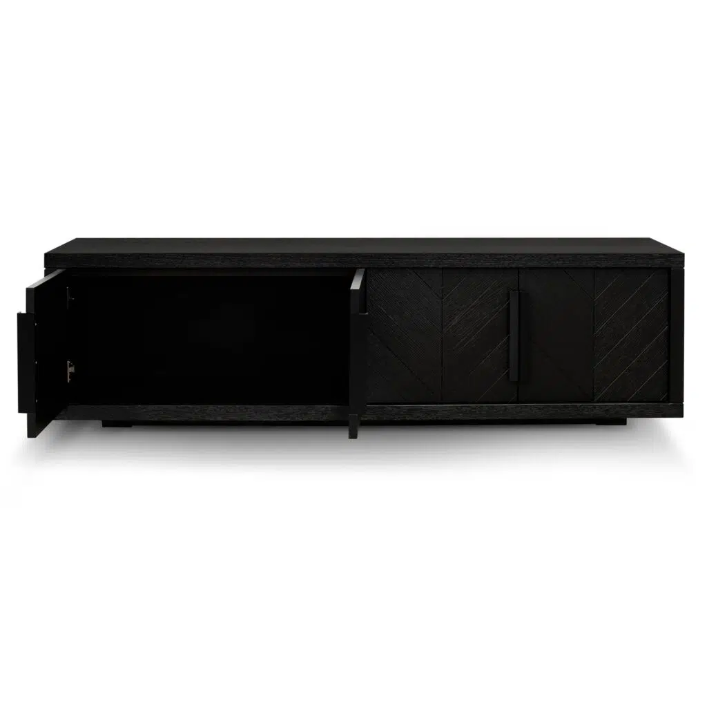 Modern 1.8m TV entertainment unit with textured espresso black finish and generous storage