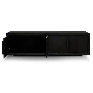 Modern 1.8m TV entertainment unit with textured espresso black finish and generous storage