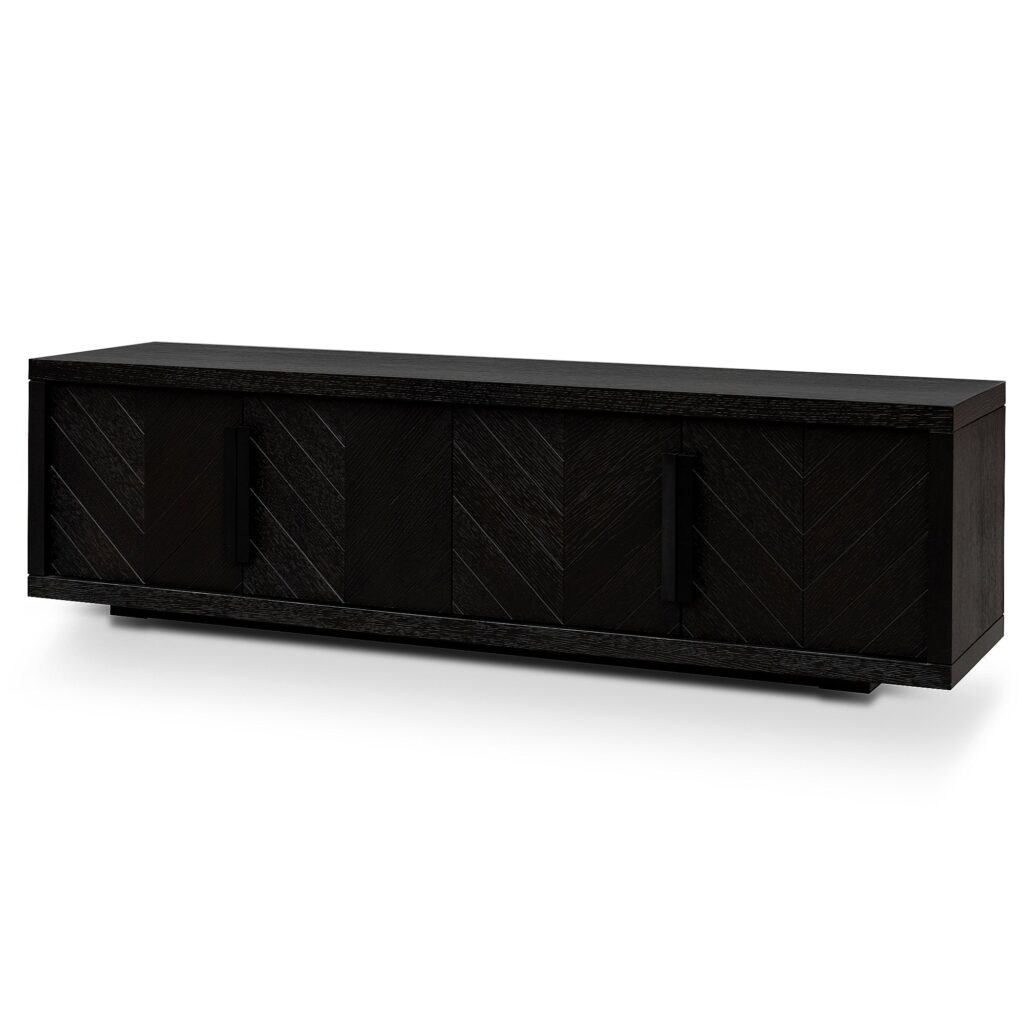 Modern 1.8m textured espresso black TV entertainment unit with storage and cable management