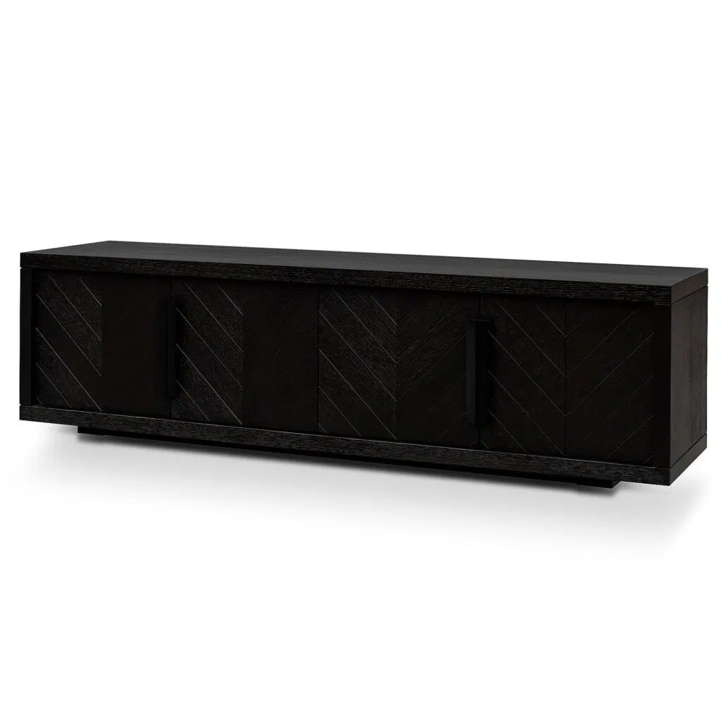 Modern 1.8m textured espresso black TV entertainment unit with storage and cable management