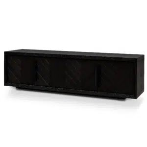 Modern 1.8m textured espresso black TV entertainment unit with storage and cable management