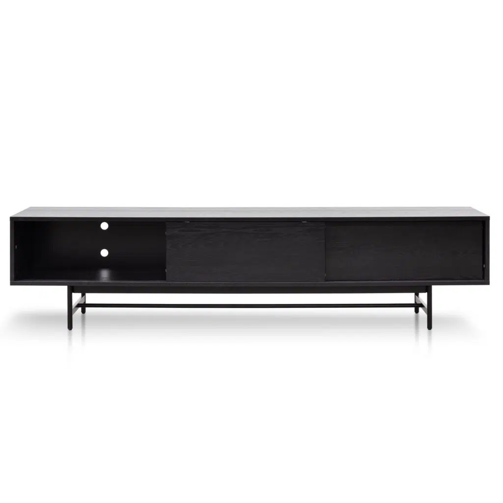 Giselle 2.1m Full Black Wooden TV Unit with Minimalist Design and Cable Management