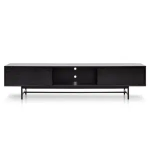 Giselle 2.1m Full Black Wooden TV Unit Modern Design Hidden Storage Cable Management