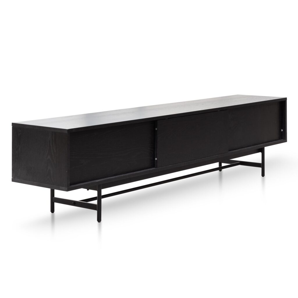Giselle 2.1m full black wooden TV entertainment unit with sleek modern design and storage